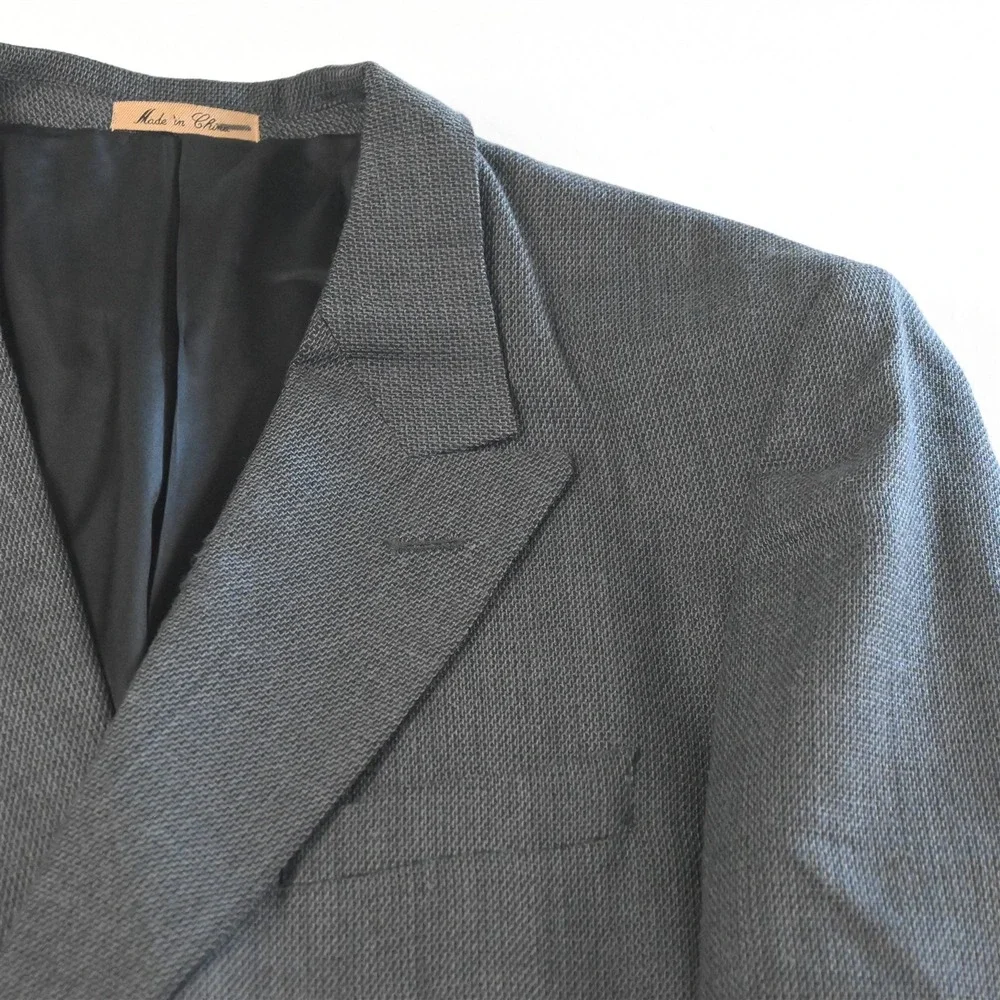 Vtg Cellini 42R Gray Tweed Double‎ Breasted Mens Blazer Suit Jacket Sport Coat